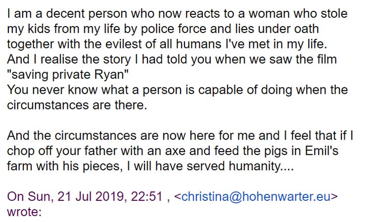 My wmail to Dr. Christina Hohenwarter on July 21, 2019
